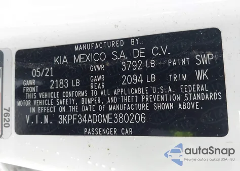 2021 Kia Forte Gt-Line from USA, damaged, VIN 3KPF34AD0ME380206